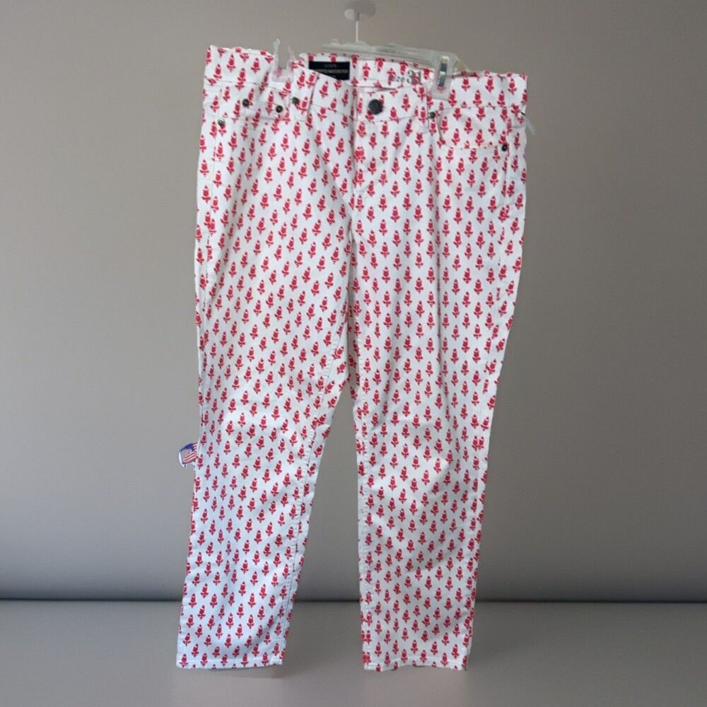 J.Crew Cropped Matchstick Jeans,White with Pink Floral Design size 31